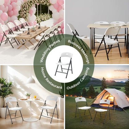 Folding Chairs Set of 4 Stackable Plastic with Iron Frame, 300 lbs Capacity for Indoor Outdoor Party Wedding Patio Garden & Meeting Room