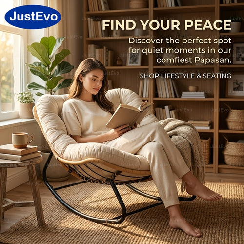 JUSTEVO Extra Large Cozy Rocking Chair - Ergonomically Designed Recliner Featuring an Adjustable Headrest, Sturdy Plastic Cushion & Robust Frame, Manual Reclining for Home Office, Patio