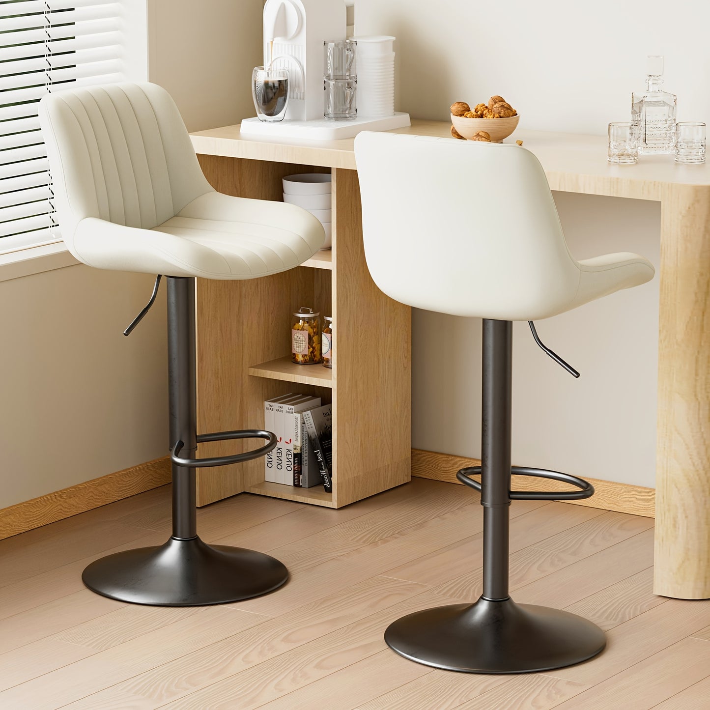 1/2/3/4 Packs Counter Height Bar Stools, Adjustable Swivel Upholstered Counter Height Barstools with Back And Footrest, Stool Chair for Kitchen Counter Island