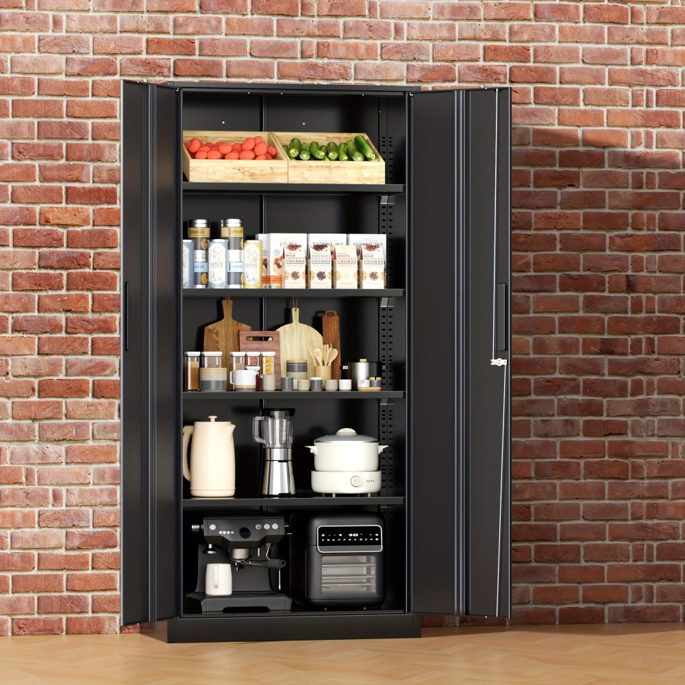 Lockable Metal Storage Cabinet 71"H with Adjustable Shelves & Locking Doors – Freestanding Steel Organizer for Garage, Gym, Home Office & School