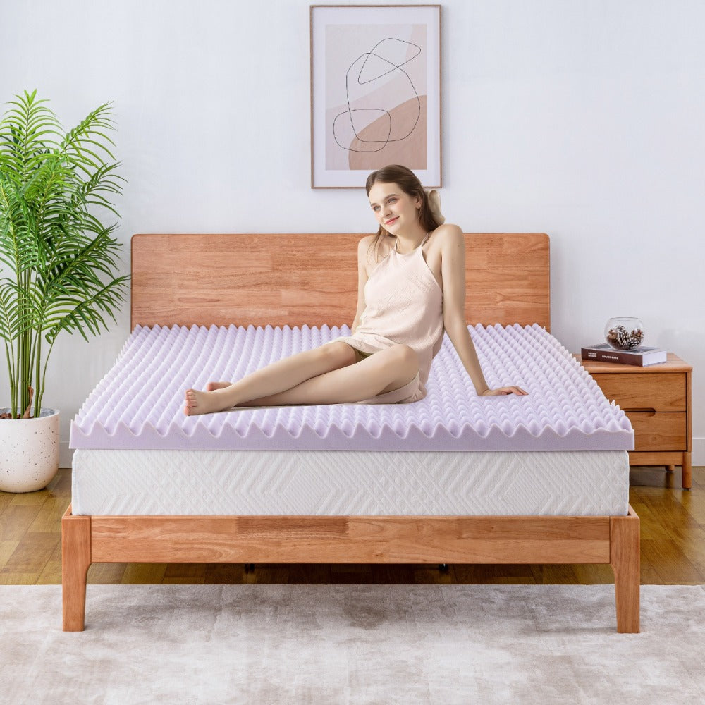 Egg Crate Mattress Topper Lavender Infused Memory Foam 2 3 4 Inch, Cooling Ventilated Soft Bed Topper for Pressure Relief & Support, Twin Full Queen King, Mattress Topper in a Box