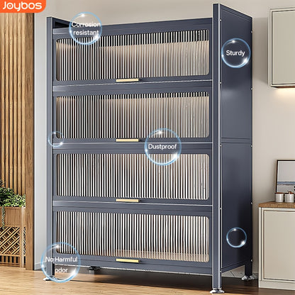 Heavy-Duty Metal Kitchen Cabinet with Transparent Acrylic Doors - Extra Tall Storage Shelf, Large Pantry Organizer for Kitchen, Living Room, Dining - Easy Assembly, No Power Needed (Grey, 57.1"H x 31.5"W x 12.6"D) - Ideal for Small Spaces