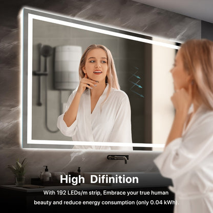 LED Bathroom Mirror 24x36 Inch with Front & Backlight Anti-Fog Dimmable, 3 Color Temperatures Memory Function Shatter-Proof Tempered Glass Vanity Wall Mirror Horizontal Vertical