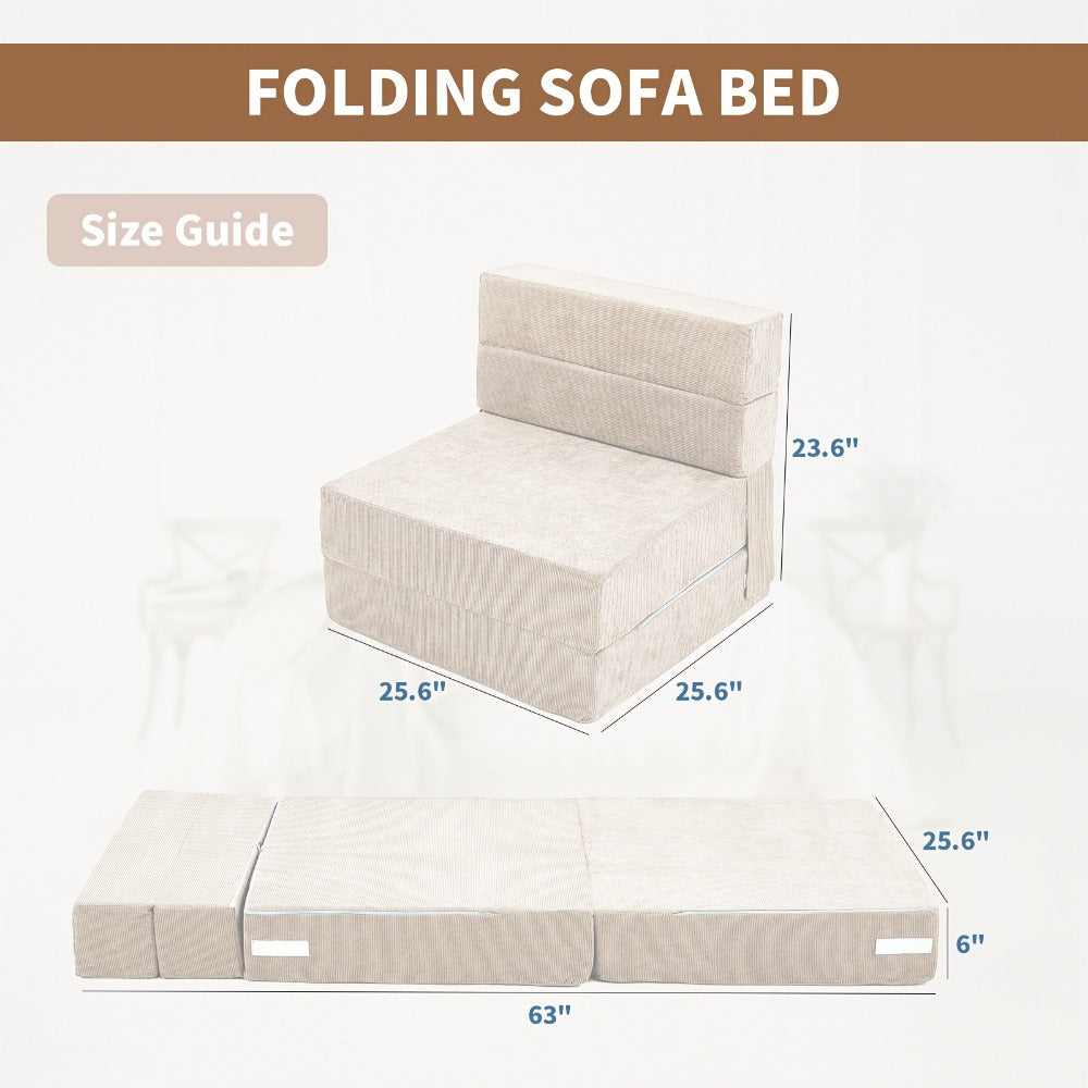 Tri-Fold Folding Mattress Floor Sofa Bed, Portable Memory Foam Sleeping Mat Convertible Couch for Adults Camping Guest, 63"×25.6"×6" - Furn Mivo