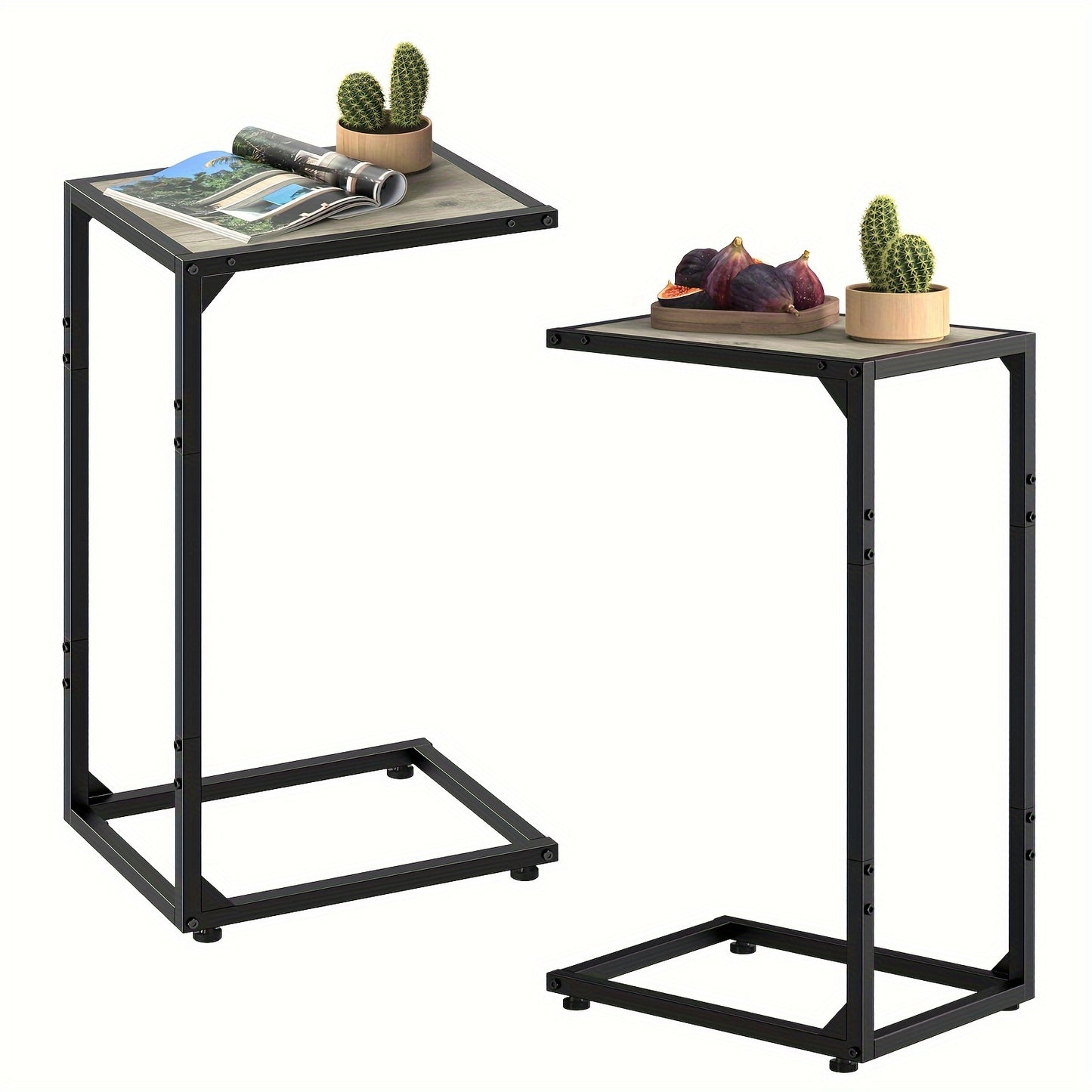 1pc/2pcs C Shaped End Table, 50LBS Capacity, Desktop Storage, Removable Table, Coffee Table Slides Under Sofa, Snack Table, Ideal for Home, Living Room, Sofa, Bedroom, Multifunctional Table, with or Without Charging Station & Storage Bag Options