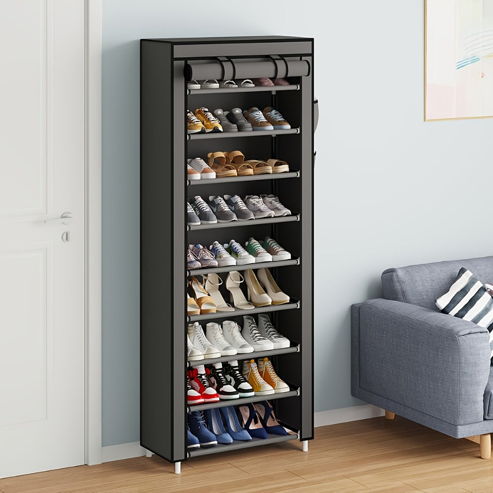 Portable Shoe Cabinet with Roller Shutter Door 7 & 9 Layer Non-Woven Cover, Shoe Organizer for 27-35 Pairs Sneakers Heels Boots, Easy Assembly Entryway Closet Storage, Gray