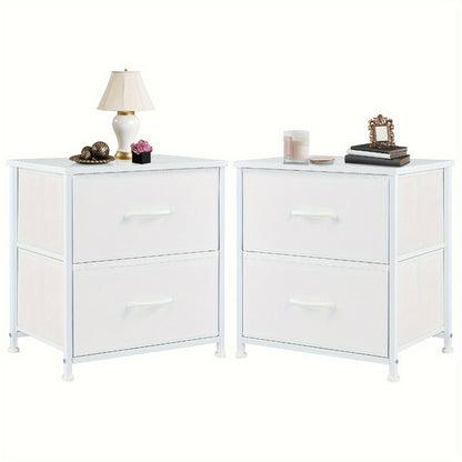 Nightstand with 2 Drawers & Removable Fabric Bins – Adjustable Height Bedside Table for Bedroom, Closet, Entryway & Dorm | 1 or 2 Pack