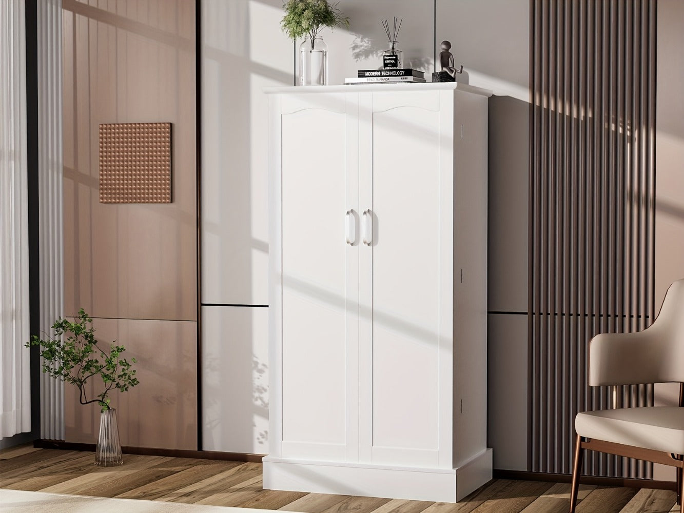 47 Inch Freestanding Pantry Cabinet with Adjustable Shelves - Kitchen Storage Cabinet Buffet Sideboard for Dining Room and Living Room