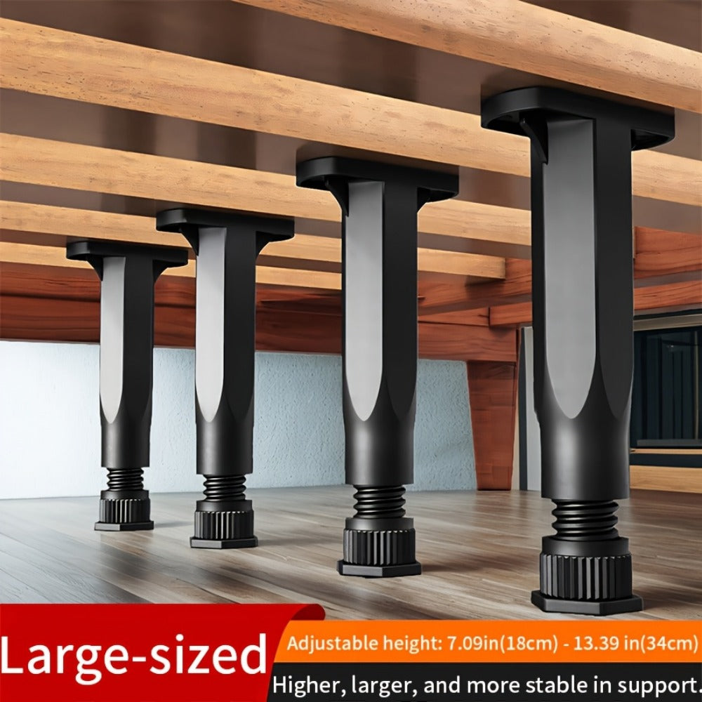 Adjustable Bed Frame Support Legs 4-Pack | Hard Plastic, 7.3–14in Height Range, Universal Fit King Queen Full Twin, Easy No-Tool Install