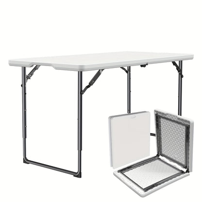 4/6ft Folding Table, Equipped With Metal Legs, Sturdy And Durable. The Plastic Tabletop Is Easy To Clean And Suitable For Camping, Outdoor Activities, Family Meals, And Team Events.