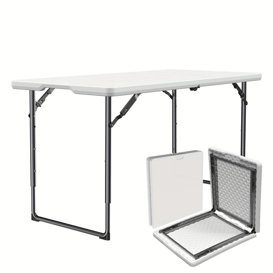 4/6ft Folding Table, Equipped With Metal Legs, Sturdy And Durable. The Plastic Tabletop Is Easy To Clean And Suitable For Camping, Outdoor Activities, Family Meals, And Team Events.