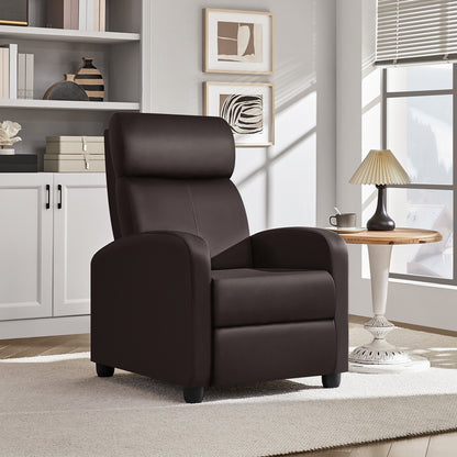 Costoffs PU Leather Recliner Chair, Modern Adjustable Single Reclining Sofa with Pocket Springs, Comfortable Upholstered Leather Armchair for Living Room, Bedroom, and Home Theater
