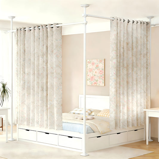 Room Divider for Room Separation, Tension Curtain Rods No Drilling, 4-10Ft(H) 28-114Inch(W) Adjustable Temporary Privacy Wall Divider, Heavy Duty Freestanding Space Partition Separator, Black, White