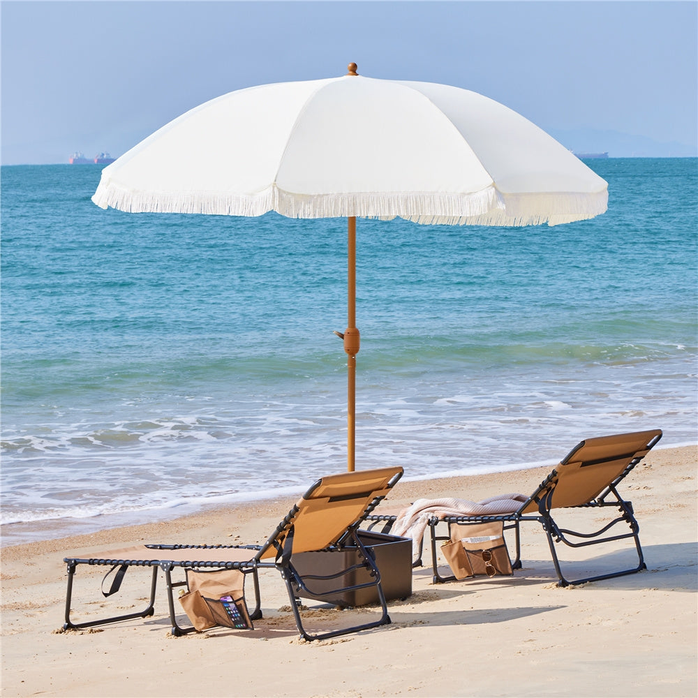 Costoffs 7.5ft/9ft Golf Umbrella with Tassels, Fringe Portable Beach Umbrella, Umbrella Outdoor Patio with Crank Operating Mechanism, Tilting Aluminum Pole, Fiberglass Ribs For Garden, Pool