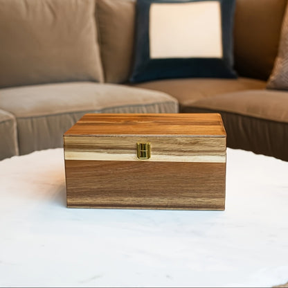 Acacia Wood Keepsake Box with Hinged Lid & Latch | 10.6x7x4" Memory Storage Box for Photos, Jewelry, Collectibles | Decorative Wooden Gift Box for Birthdays, Weddings, Christmas