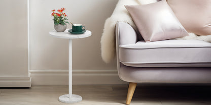 Set Of 1/2 Side Tables Outdoor Round Drink Tables Coffee Roostertail Table with Marble Base Small Pedestal Side Table for Patio Sofa Couch Chair, 1/2 Pack
