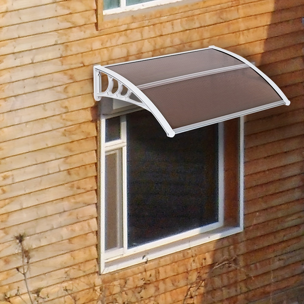 40*32in Awning, Plastic Bracket, Sun Panel, Front And Rear Aluminum Strips, Sun Protection, Rain And Snow Protection, Soundproof Material, Curved Design, Easy to Filter Water, Thick Material, Easy to Install, Suitable for All Kinds Of Walls;