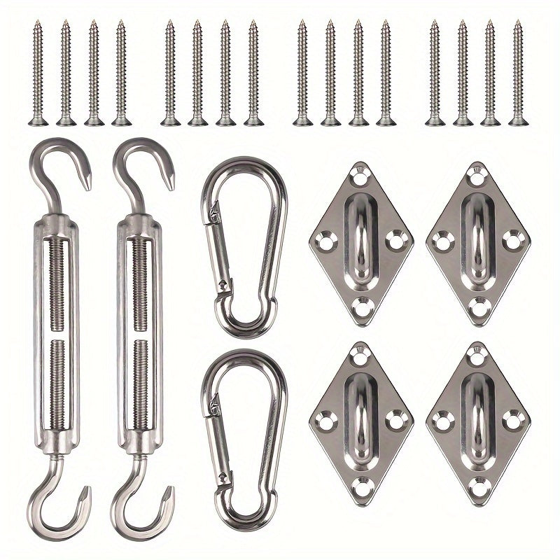 [Outdoor Garden Use] 24pcs Hardware Set for Installing Triangular Sun Shade Sails, Made of Stainless Steel for Outdoor Garden Use