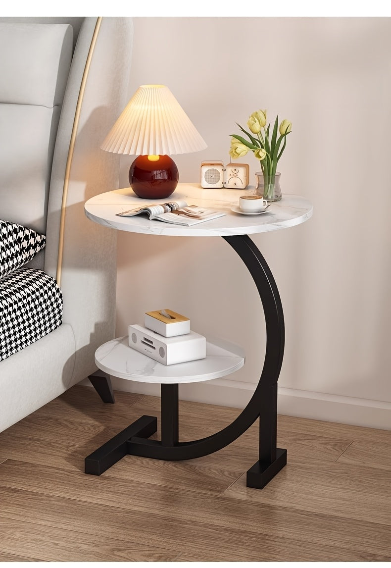 Simple Luxury Solid Wood Circular Coffee Table - Modern Double-Layer Sofa Side Cabinet, Creative Lightweight Luxury Side Table, Chic And Simple Living Room Circular Coffee Table, Suitable for Bedroom, Balcony, Living Room And Kitchen Leisure Tables
