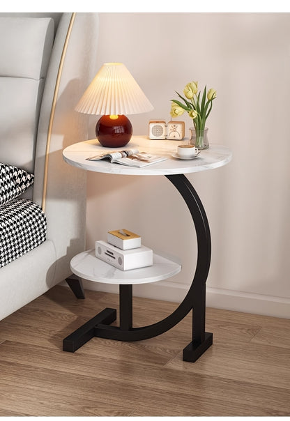 Simple Luxury Solid Wood Circular Coffee Table - Modern Double-Layer Sofa Side Cabinet, Creative Lightweight Luxury Side Table, Chic And Simple Living Room Circular Coffee Table, Suitable for Bedroom, Balcony, Living Room And Kitchen Leisure Tables