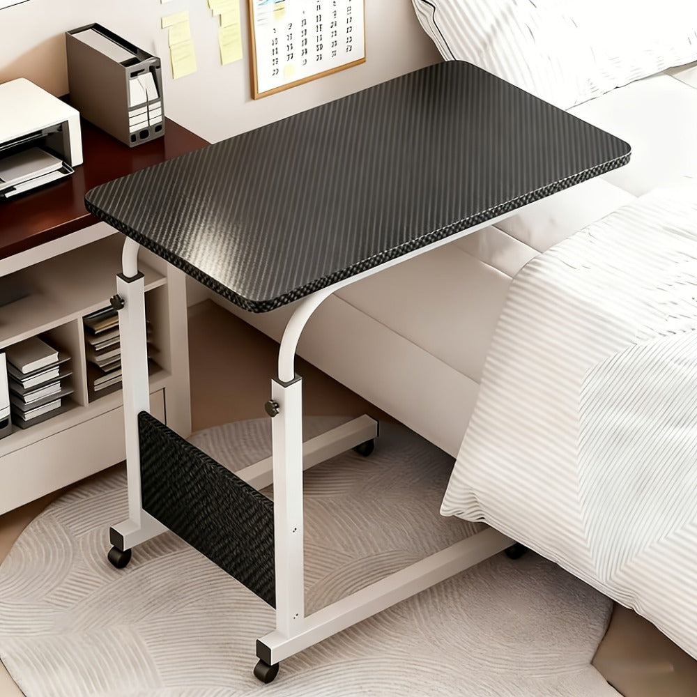 Over-Bed Table with 2-Tier Storage Rack Rolling Mobile Bedside Table for Sofa Bed Laptop Snacks Metal Frame Smooth Wheels Space-Saving Nightstand