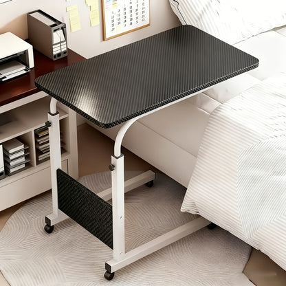 Over-Bed Table with 2-Tier Storage Rack Rolling Mobile Bedside Table for Sofa Bed Laptop Snacks Metal Frame Smooth Wheels Space-Saving Nightstand