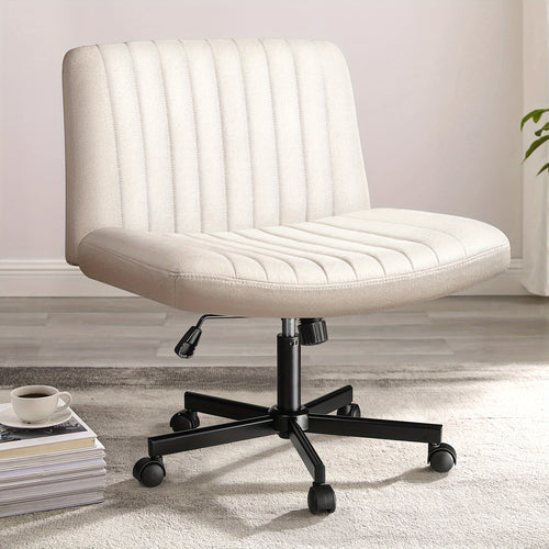 Criss Cross Chair with Wheels, Fabric Padded Armless Cross Legged Office Desk Chair for Home Office, Modern Swivel Height Adjustable Wide Seat Computer Task Vanity Chair