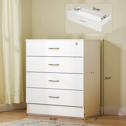 Modern 4-Drawer Storage Dresser - Wooden Chest for Bedroom, Living Room & Entryway, Multi-Functional End Table, White/ Black