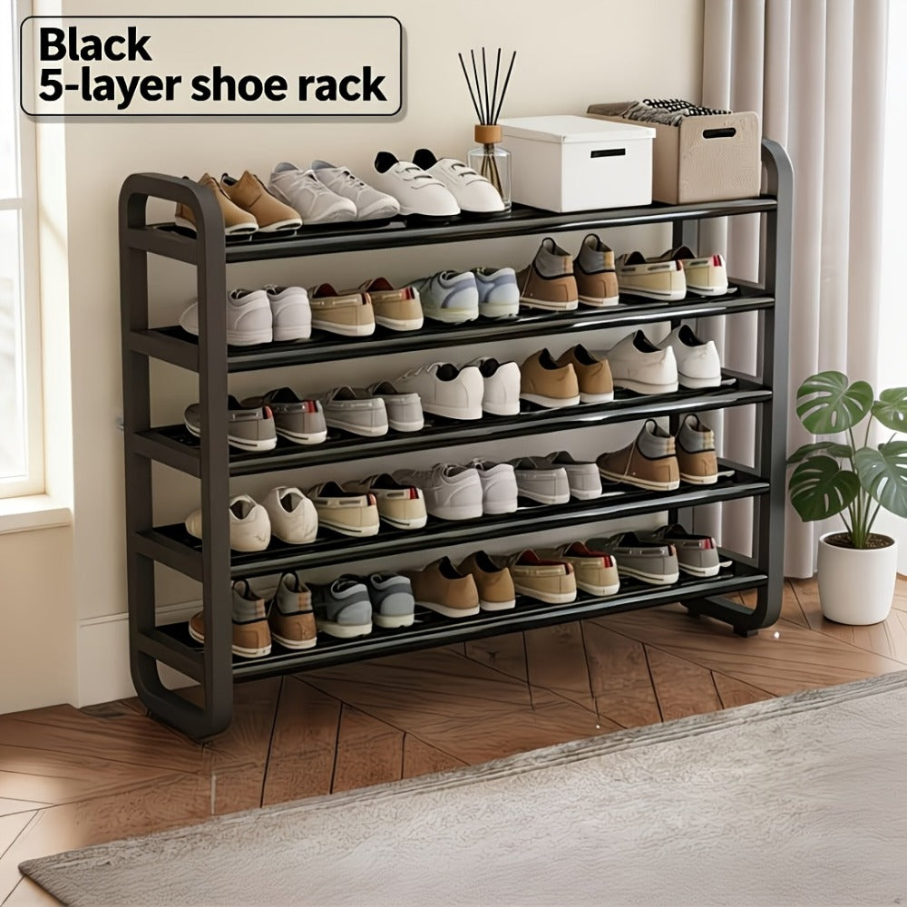 5-Layer Space-Saving Shoe Rack – Holds 18 Pairs | Black & White