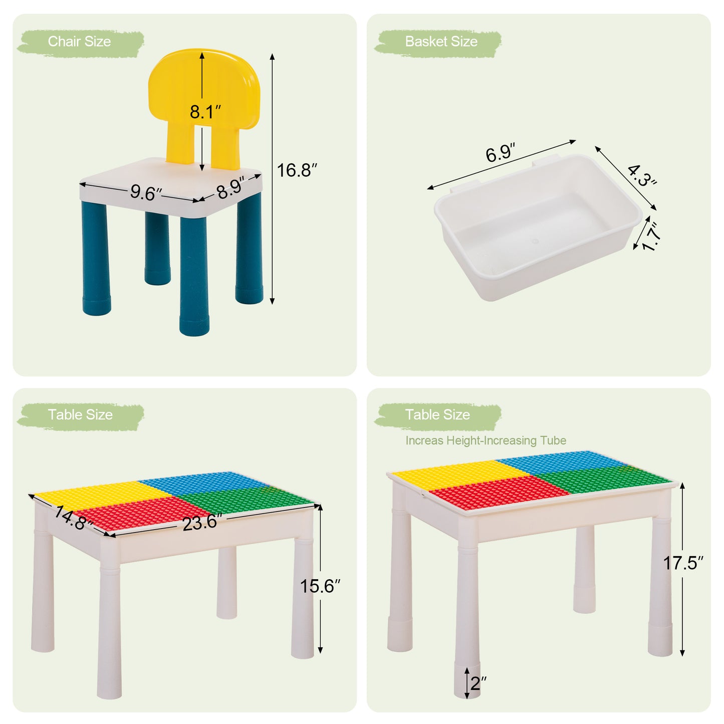 Kid Activity Table Set with 2 Chairs and 100Pcs Large Size Blocks, Compatible with Classic Blocks, Toddler Water Sand Table, Building Block Table for Boys Girls