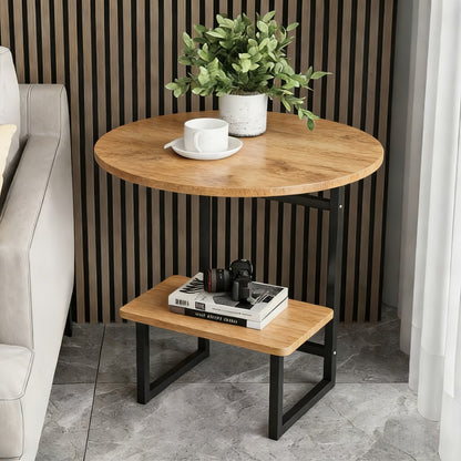 2-Layer Metal Side Table with Storage Shelf Compact Modern Light Luxury Sofa Bedside End Table Space Saving for Living Room Bedroom 7 Finishes