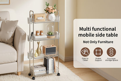3-Tier Acrylic Rolling Storage Cart with 3 Hanging Storage Boxes, Rolling Cart for Cosmetics, Books, Snacks, Durable Acrylic Material, Under 27" Height, Versatile Bathroom Cart, Utility Carts, Snack Cart, Acrylic Bar Cart
