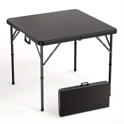 Bonnlo 34 Inch Folding Card Table Square Bi Folding HDPE Tabletop Sturdy Metal Frame Lock Design for Stability Indoor Outdoor Use Black/ White Folding Dining Table Foldable Kitchen Party Wedding Event Commercial Table