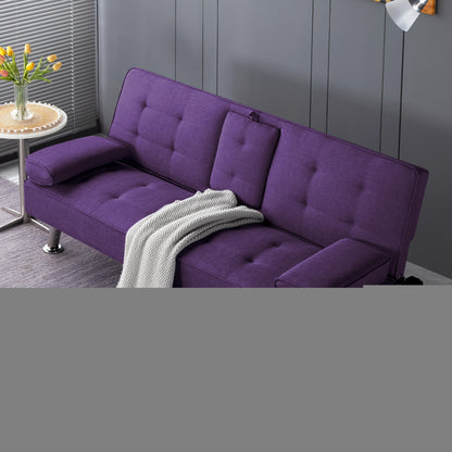 67"modern Convertible Futon Sofa Bed - Two Thicknesses Of Seat Cushion to Choose From Adjustable Folding Bed with Detachable Armrests And Cup Holders, Space Saving Design for Living Rooms, Apartments, And Dormitories, Modern And Durable Interior