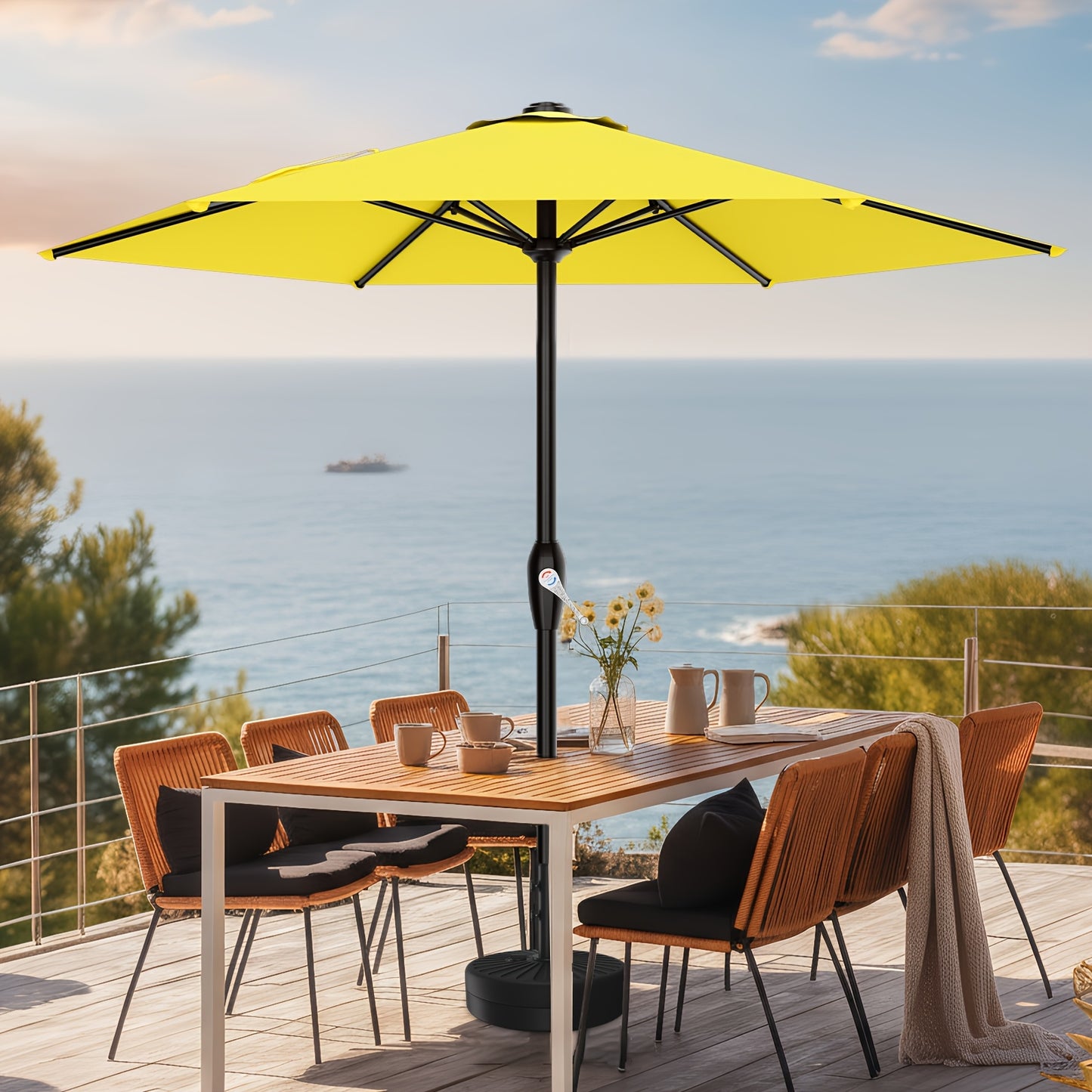 Outdoor Patio Umbrella, Heavy Duty 7.5ft Windproof Market Umbrella with UV Block Canopy, 6 Flexible Fiberglass Ribs, Smooth Crank for Backyard, Beach & Pool, Base Sold Separately