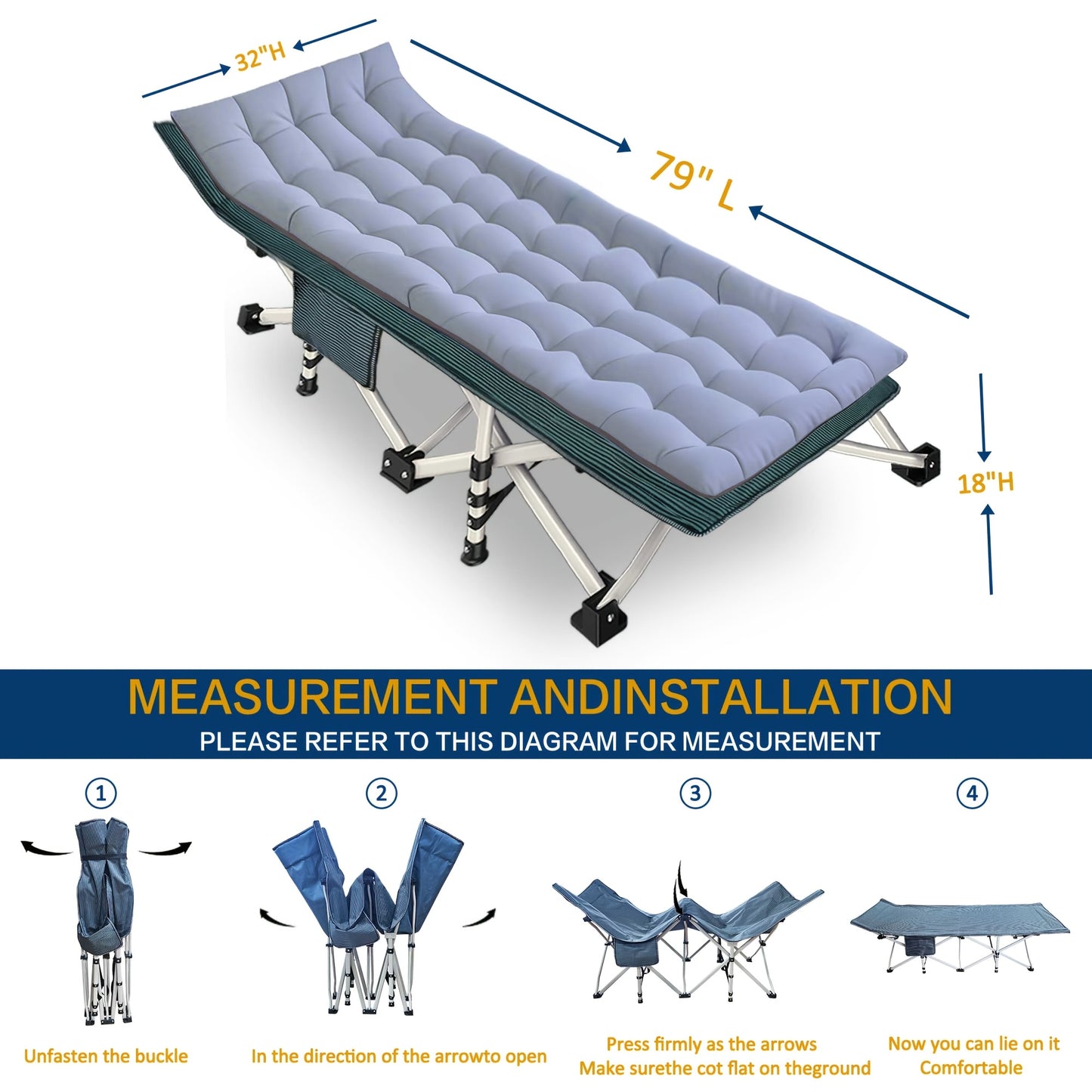 Camping Cot with Mattress Oversize Folding Cot for Adults Extra Large Cots for Sleeping with Mattress Heavy Duty Camping Bed with Carry Bag Folding Cot Support 700 Lbs/900 Lbs