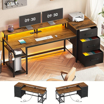 59-Inch Computer Desk with Charging Station and LED Lighting for Home Office detail image - detail view 5