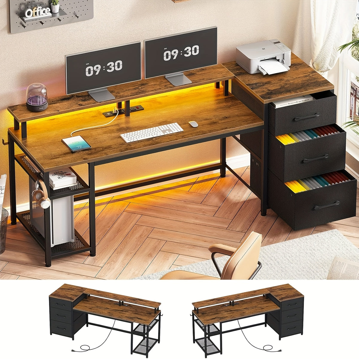 Computer Desk shown in the Rustic Brown option
