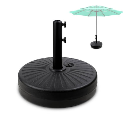 Heavy Duty Patio Umbrella Base Round Plastic Stand 50lb Capacity 3 Liner Rings Adjustable Knobs Black