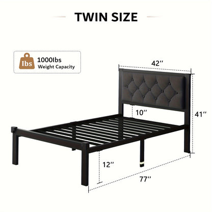 Platform Bed Frame with Button-Tufted Headboard, 12 Inch Under-Bed Storage Space, Steel Slat Support, No Box Spring Needed, Easy Assembly, Twin Full Queen