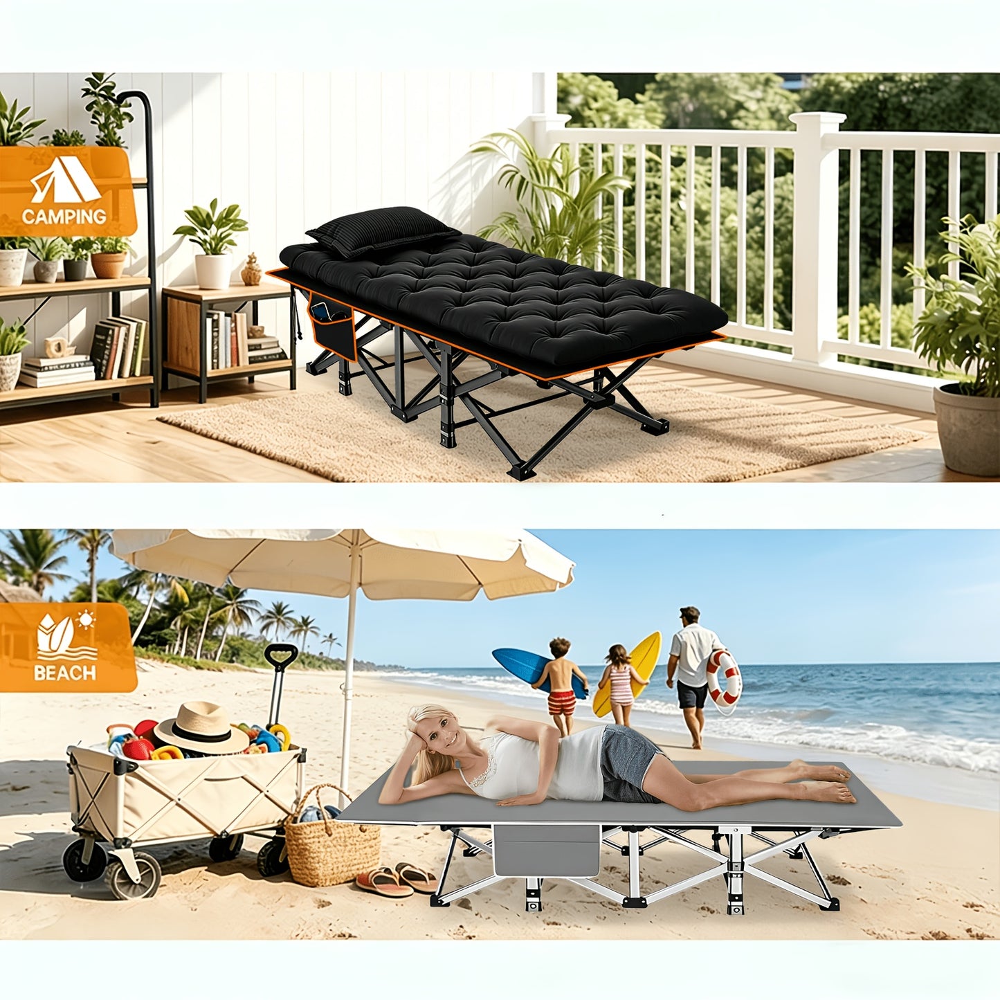 Bed Frame Sold Separately Adult Camping Bed 28in Wide Heavy Bed, Portable Folding Bed with Cushion, Pillow And Handbag, Camping Bed with Mattress, Sofa Bed, Companion Bed, Suitable for Office Nap, Beach, Yard, RV, Park. Includes100/510/710LBS