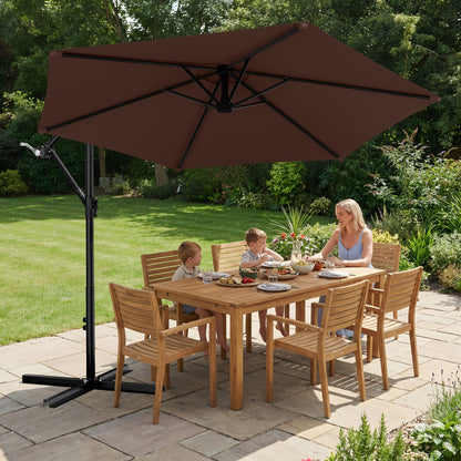 10-Foot Cantilever Patio Umbrella Featuring an Infinite Tilt Mechanism, Offset Outdoor Umbrella with a Cross Base, Durable Crank Lift Market Umbrella Suitable for Yards, Gardens, And Decks (Weighted Base Sold Separately)