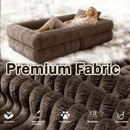 Convertible Sofa Bed No Assembly Required, Multi-Position High-Density Sponge Corduroy Sofa for Small Spaces Bedroom Apartment RV, Lazy Lounger Movie Sofa