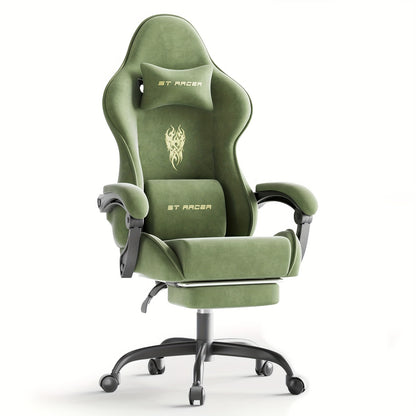 Velvet Fabric Gaming Chair, High Back Ergonomic Gamer Chair for Adult, Comfortable Video Game Chair with Footrest And Massage Lumbar Cushion