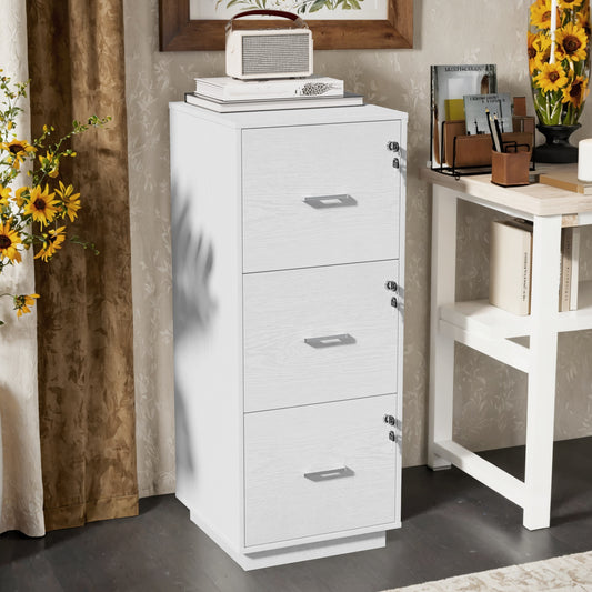 Bonnlo 3-Drawer Lockable File Cabinet - Wood Filling Organizer with 2 Drawers, 27" Height, 3, 2 Cu Ft Storage, Contemporary Style for Home Office, Durable Artificial Wood & Metal Handles, No Assembly Required, File Storage Cabinet, Modern Office Furniture