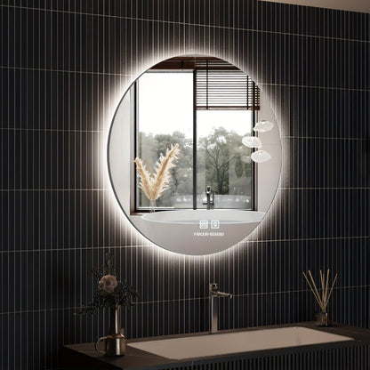 LED Bathroom Mirror with Lights 23.6 Inch Round Dimmable, Wall Mounted Vanity Mirror Tempered Glass Memory Function Plug-in Hardwired for Bathroom Makeup Modern Decor