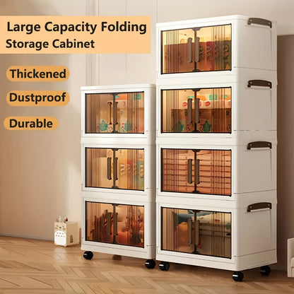 Folding Storage Cabinet with Lids & Wheels – Collapsible Stackable Plastic Storage Bins for Closet, Bedroom, Living Room & Home Office, 3, 4 or 5 Layer Foldable Organizer