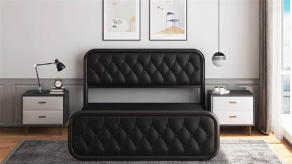 Valnase Metal Bed Frame, Platform Bed Frame with Faux Leather Headboard, Heavy-Duty Thicker Metal Steel Slats Support, 12'' Under-Bed Space, Easy Assembly