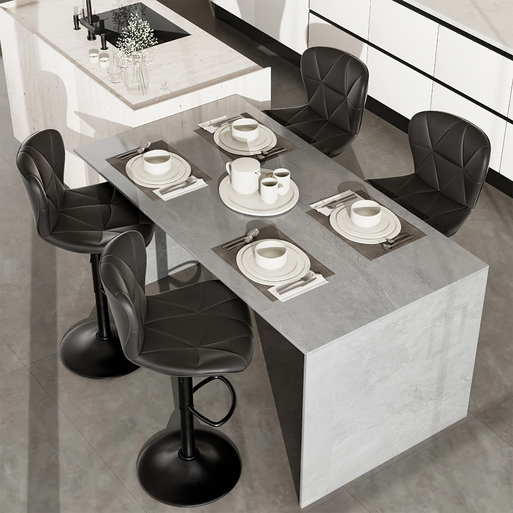 Swivel Bar Stools Set of 1/2/3/4, Adjustable Height Faux Leather Upholstered Counter Stools with Back & Thickened Cushion, Modern Island Barstools for Kitchen, Restaurant & Home Bar – Black White Gray Khaki