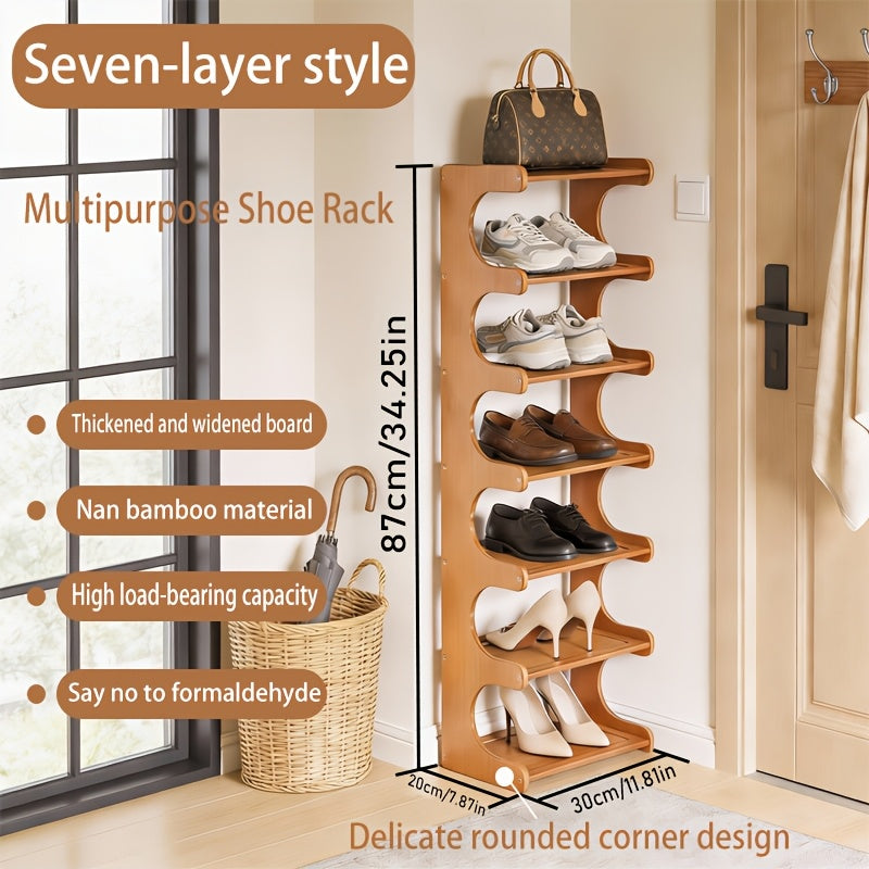 A Luxurious And Easy Shoe Rack with 4 to 8 Layers, Designed for Both Wide And Narrow Spaces. This Multi-Tiered Storage Solution Is Perfect for Homes, Dormitories, And Corners, Making It an Ideal Space-Saving Shoe Cabinet Made of Bamboo